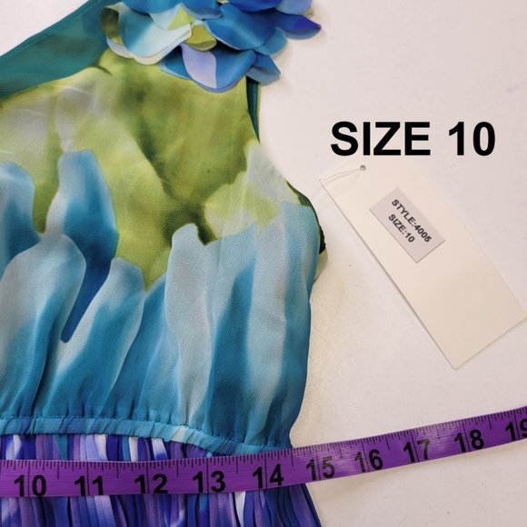 Argenti New York Green Blue Sleeveless Accordion Flare Dress - New - Picture 13 of 16